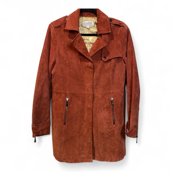 Beautiful Vintage Bradley Suede‎ Leather Trench Penny Lane Boho Jacket Medium - Picture 1 of 7